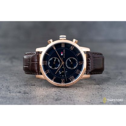 TOMMY HILFIGER 1791399 KANE BLUE DIAL LEATHER BROWN STRAP MEN WATCH – Image 4