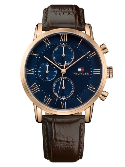 TOMMY HILFIGER 1791399 KANE BLUE DIAL LEATHER BROWN STRAP MEN WATCH