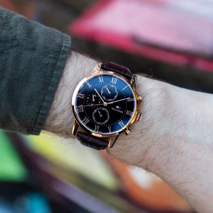 TOMMY HILFIGER 1791399 KANE BLUE DIAL LEATHER BROWN STRAP MEN WATCH – Image 3