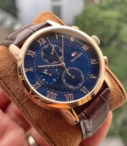 TOMMY HILFIGER 1791399 KANE BLUE DIAL LEATHER BROWN STRAP MEN WATCH – Image 2