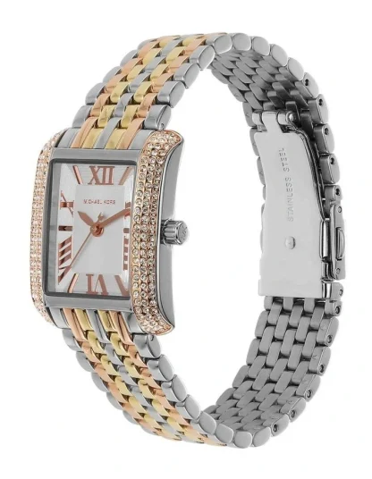 Montre Michael Kors Emery à trois aiguilles avec cadran blanc et bracelet en acier Tricolore pour femme - MK4744 – Image 5