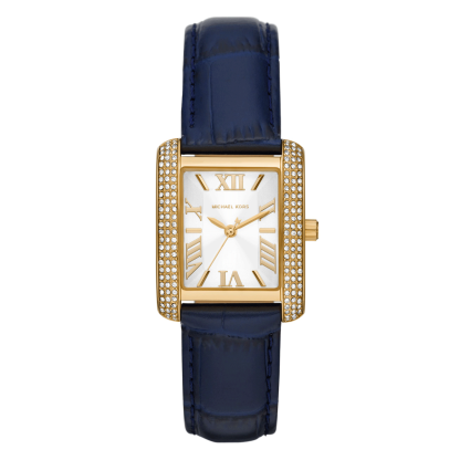 Montre Emery de Michael Kors à trois aiguilles en cuir façon croco, bleu, MK2982