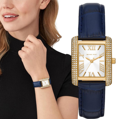 Montre Emery de Michael Kors à trois aiguilles en cuir façon croco, bleu, MK2982 – Image 2