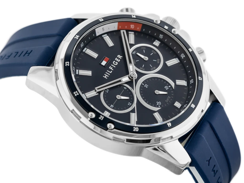 Montre Tommy Hilfiger Mason avec cadran bleu et bracelet en caoutchouc bleu pour homme - 1791791
